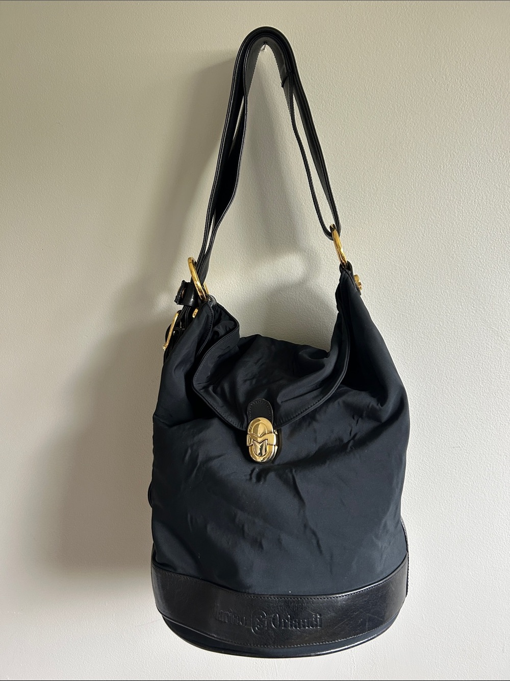 Marino Orlandi Black Shoulder Hobo with Gold Hardware